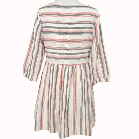 Ecowish Babydoll Pleated Dress Sz L Stripe Lightweight Linen Blend Short Length - Picture 4 of 16